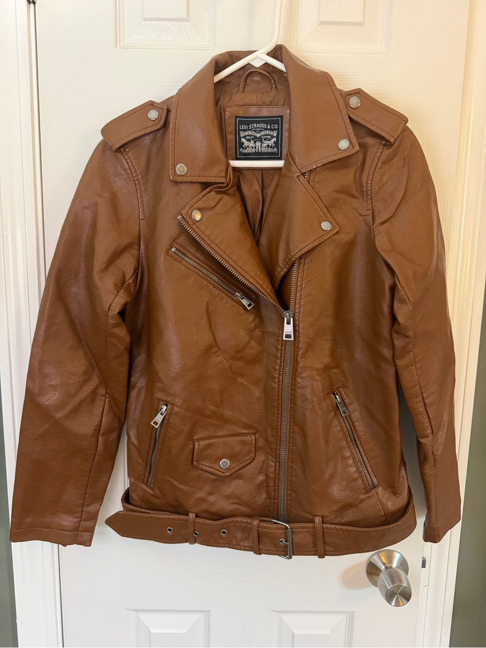 Levi's Tan Faux Leather Moto Jacket with Belt